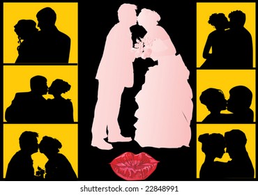 illustration with wedding couples silhouettes