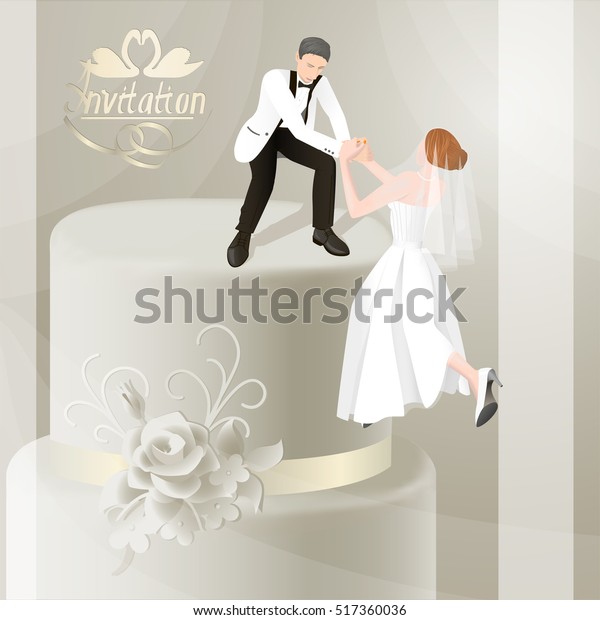 Illustration Wedding Invitation Card Bride Groom Stock Vector