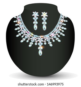 illustration wedding necklace and earrings with precious stones women