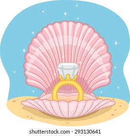 Illustration of a Wedding Ring Sitting in the Middle of an Open Shell