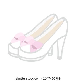Illustration of wedding shoes with pink ribbon