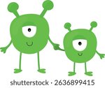 Illustration of a wedding of two monsters on a white background