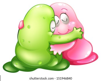 Illustration of a wedding of two monsters on a white background