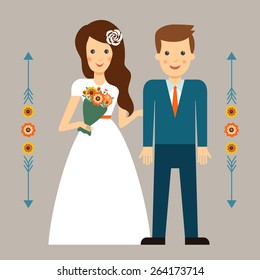 Illustration of the wedding.Cartoon bride and groom.The wedding invitation 
