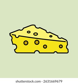 Illustration of a wedge of classic Swiss cheese with cartoonish holes and vibrant yellow coloring. Ideal for educational materials, recipe cards, fun branding, or whimsical food-themed merchandise.