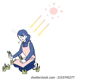 Illustration of a weedwhacker at risk of heat stroke.