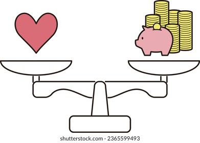 Illustration of weighing love and money