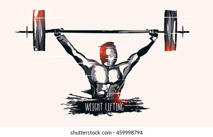 Illustration of a Weight Lifter man lifting heavy weight for Sports concept.