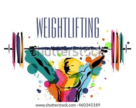Illustration of a weight lifter man made by colorful splash on white background, Creative Poster, Banner or Flyer design for Weight Lifting Sports concept.