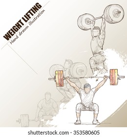 Illustration of Weight Lifting. Hand drawn. Weight Lifting poster. Sport background.