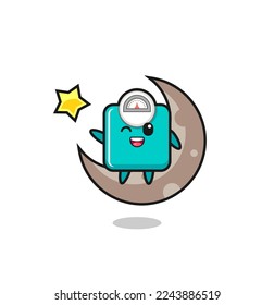 illustration of weight scale cartoon sitting on the half moon , cute style design for t shirt, sticker, logo element