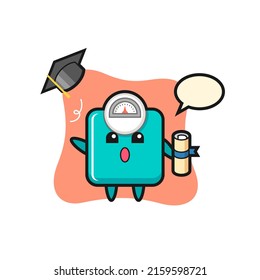 Illustration of weight scale cartoon throwing the hat at graduation , cute style design for t shirt, sticker, logo element