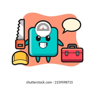 Illustration of weight scale character as a woodworker , cute style design for t shirt, sticker, logo element