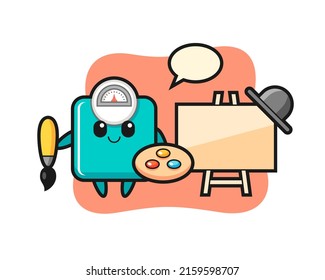 Ilustración de la mascota de la escala de peso como pintor , diseño de estilo lindo para camiseta, pegatina, elemento logotipo