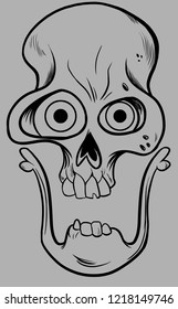  illustration of a weird and funny skull with lines on white backgrounds. Drawn by freehand after cleaned