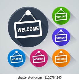 Illustration of welcome circle icons with shadow
