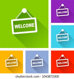 Illustration of welcome icons with long shadow