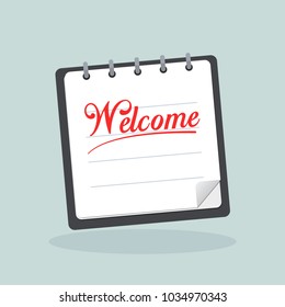 Illustration of welcome written on note book