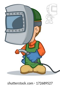 Illustration Of A Welder Character Holding A Torch/Vector Welding Cartoon