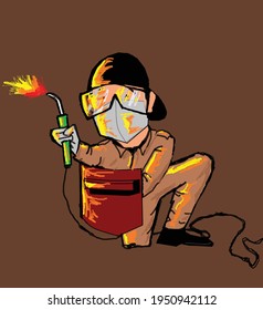 illustration of a welder at work, great for caricature designs