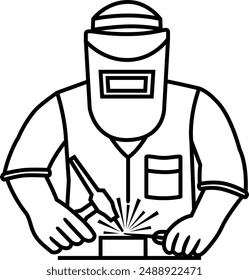 Illustration of a welding worker drawn with black lines