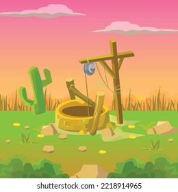Illustration of a well at the desert landscape