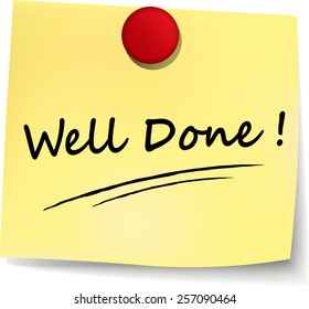 illustration of well done yellow note on white background