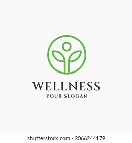 Illustration Wellness with Green Leaf Leaves Human sign logo design