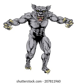 An illustration of a Werewolf wolf scary sports mascot with claws out