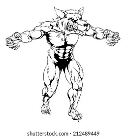 An illustration of a Werewolf wolf scary sports mascot with claws out