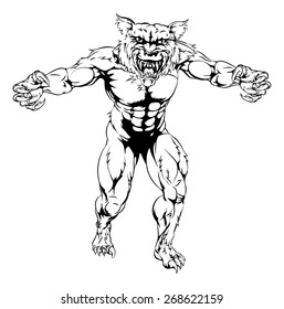 An illustration of a Werewolf wolf scary sports mascot with claws out