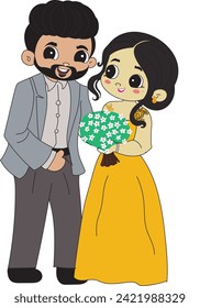 Illustration of Western Cartoon Wedding Couple 