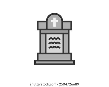 Illustration of a Western-style grave icon (color line drawing).