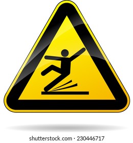 illustration of wet floor triangular yellow sign