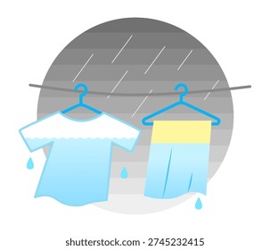It is Illustration of wet laundry hanging outside to dry