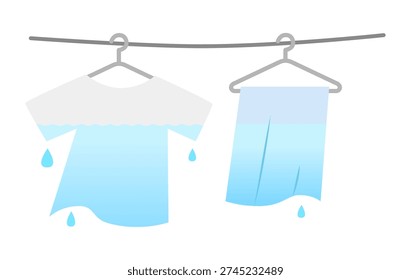 It is Illustration of wet laundry hanging outside to dry