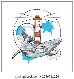 Illustration with a whale and the beacon.