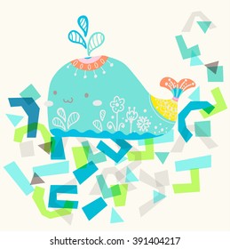 Illustration with whale for beautiful design, Vector