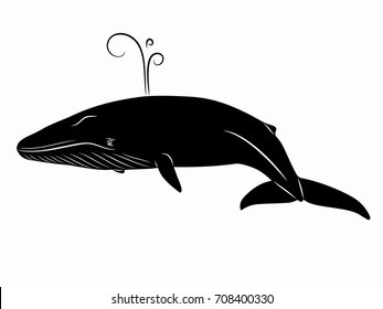 illustration of a whale, black and white drawing, white background