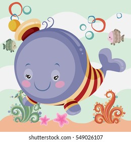 illustration of a whale in cartoon style