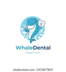 Illustration Whale dental logo, dental care clinic logo vetor