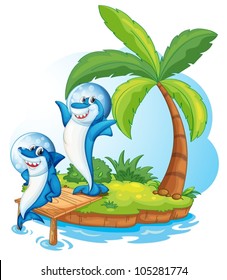 illustration of whale fish on island on a white background