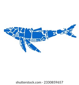 Illustration of whale shark made of plastic waste icon vector illustration. Suitable for anti-sea pollution campaigns.