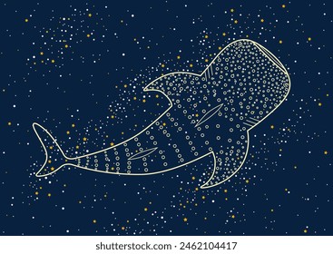 Illustration of the whale shark on the night sky background