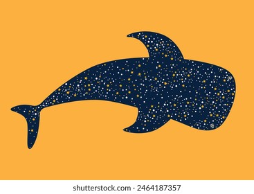 Illustration of the whale shark on the night sky background