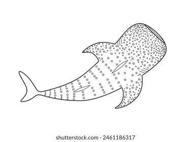 Illustration of the whale shark is swimming in the ocean. Line art