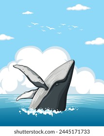 Illustration of a whale tail breaching the sea surface.