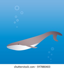 Illustration of a whale under water with air bubbles