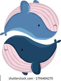 
illustration of whales, yin and yang