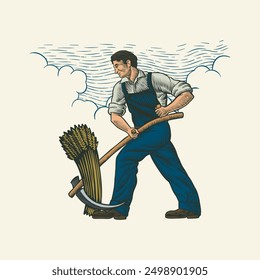 illustration of wheat farmers harvesting